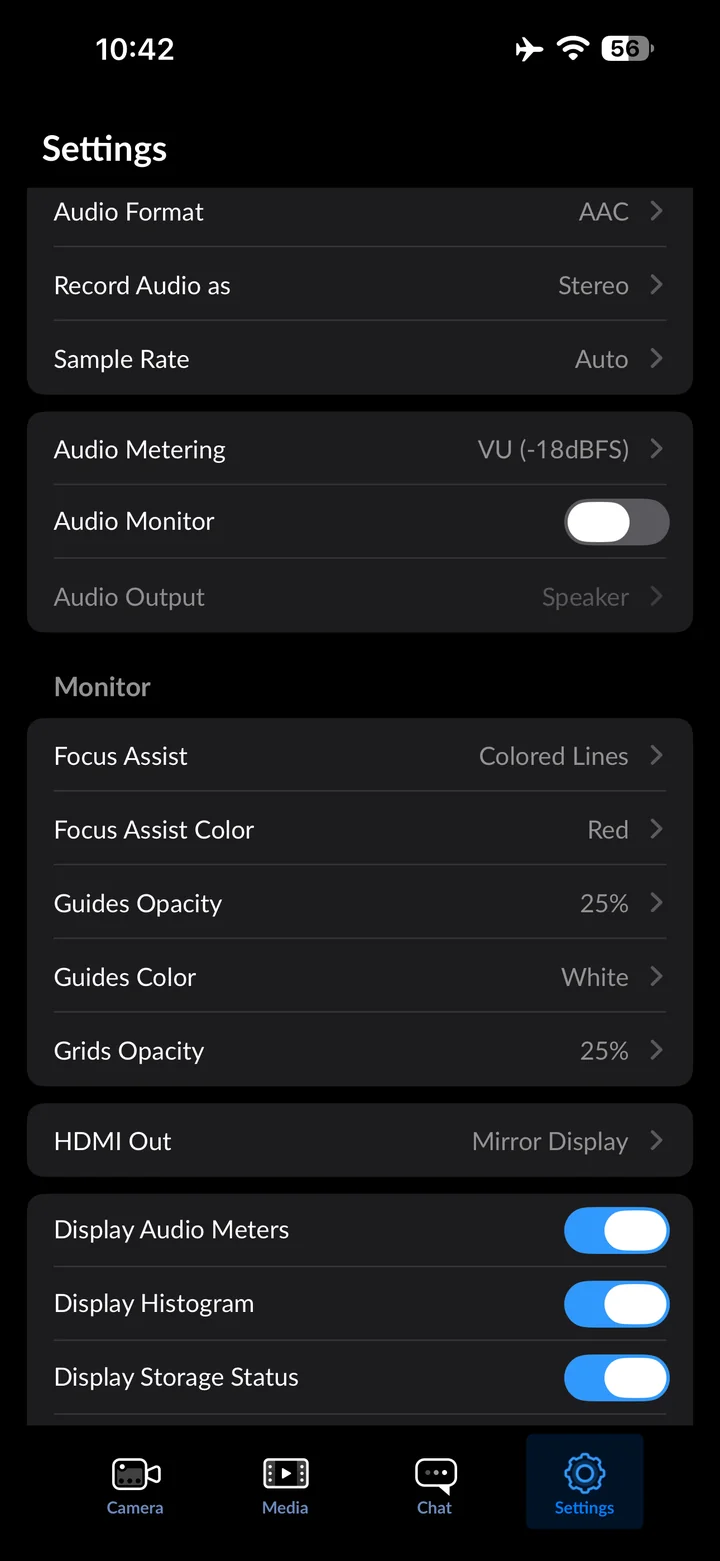 Blackmagic Camera: Open Focus Assist Color