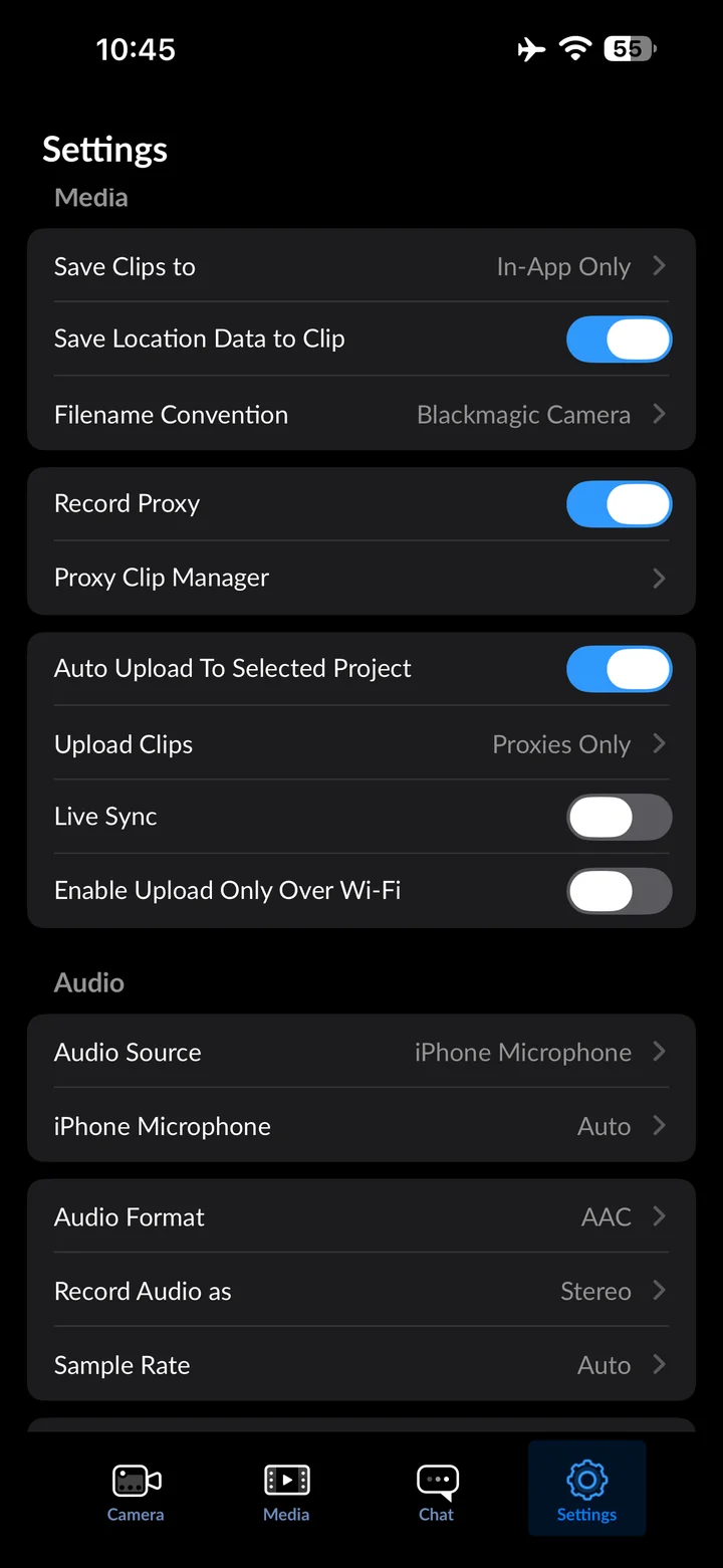 Blackmagic Camera: Open Audio Source