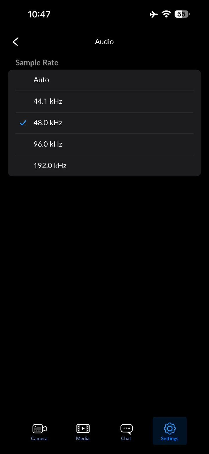 Blackmagic Camera: Set Sample Rate to 48.0 kHz