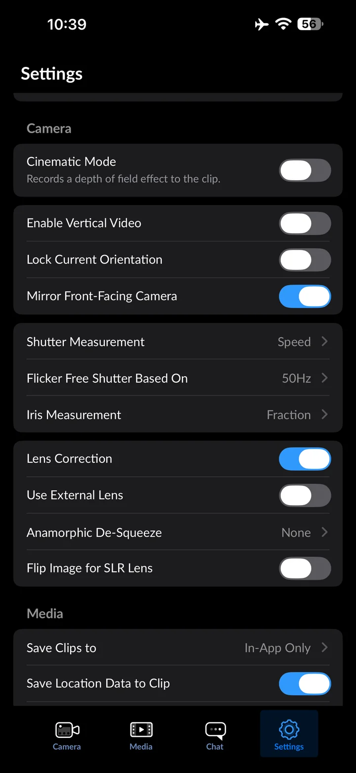 Blackmagic Camera: Open Flicker Free Shutter Based On