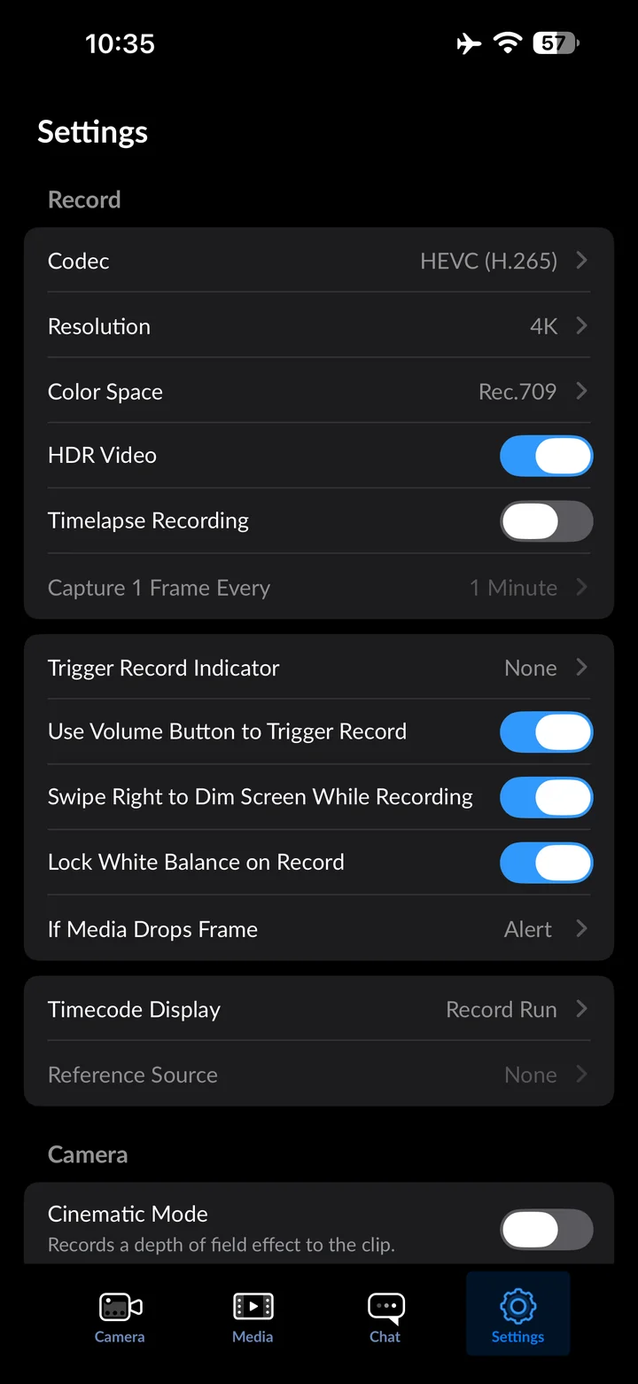 Blackmagic Camera: Open Color Space