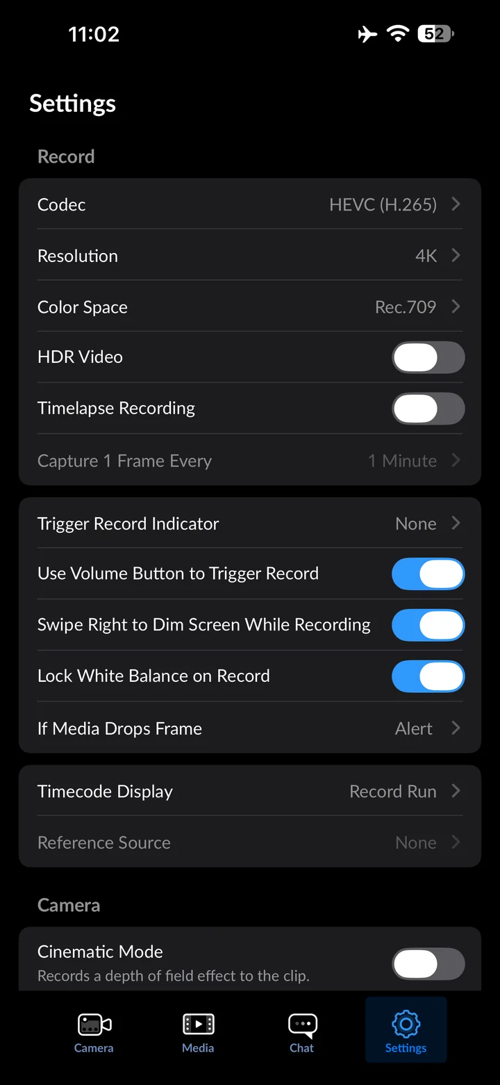Blackmagic Camera: Enable Lock White Balance on Record
