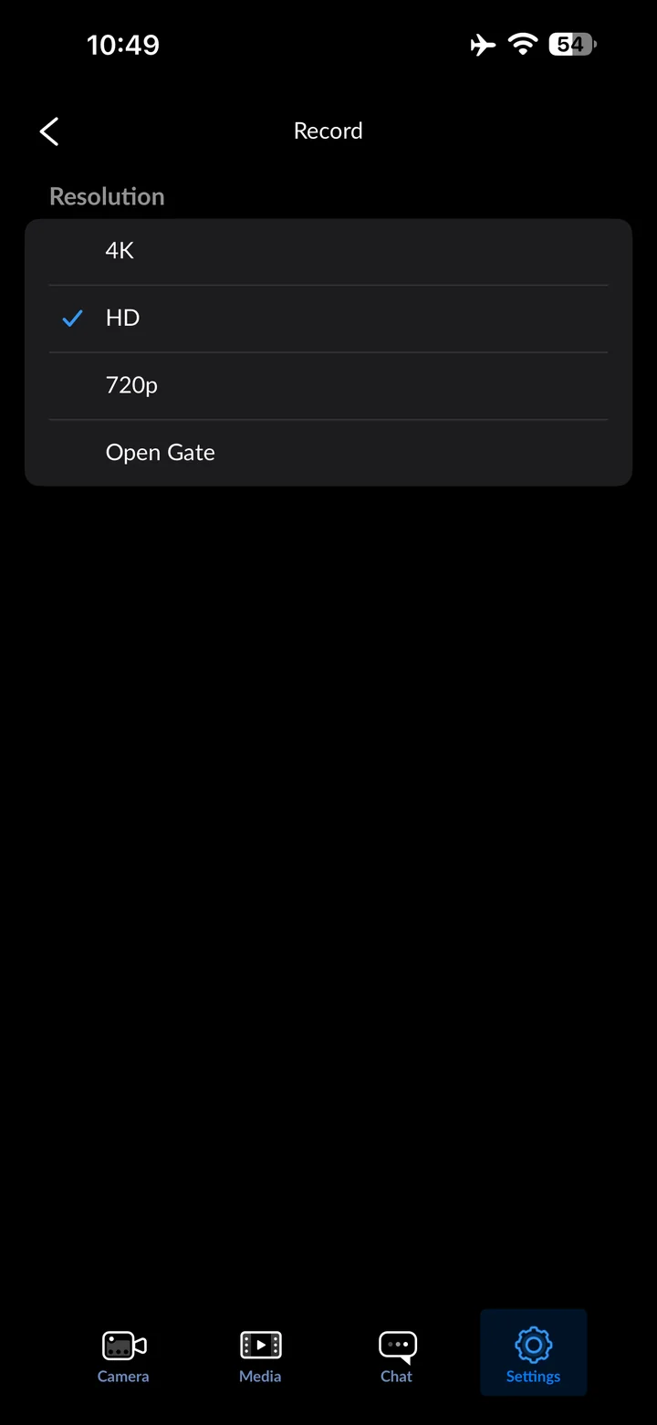 Blackmagic Camera: Set Resolution to HD