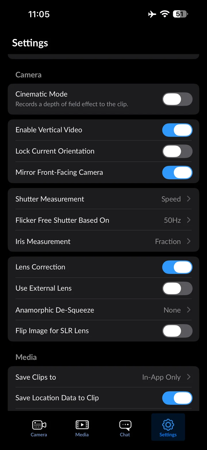 Blackmagic Camera: Enable Enable Vertical Video