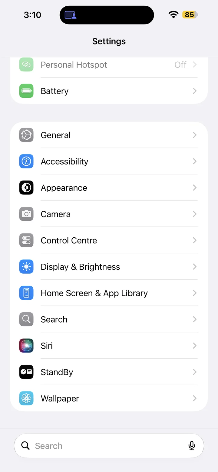 Settings showing Display & Brightness