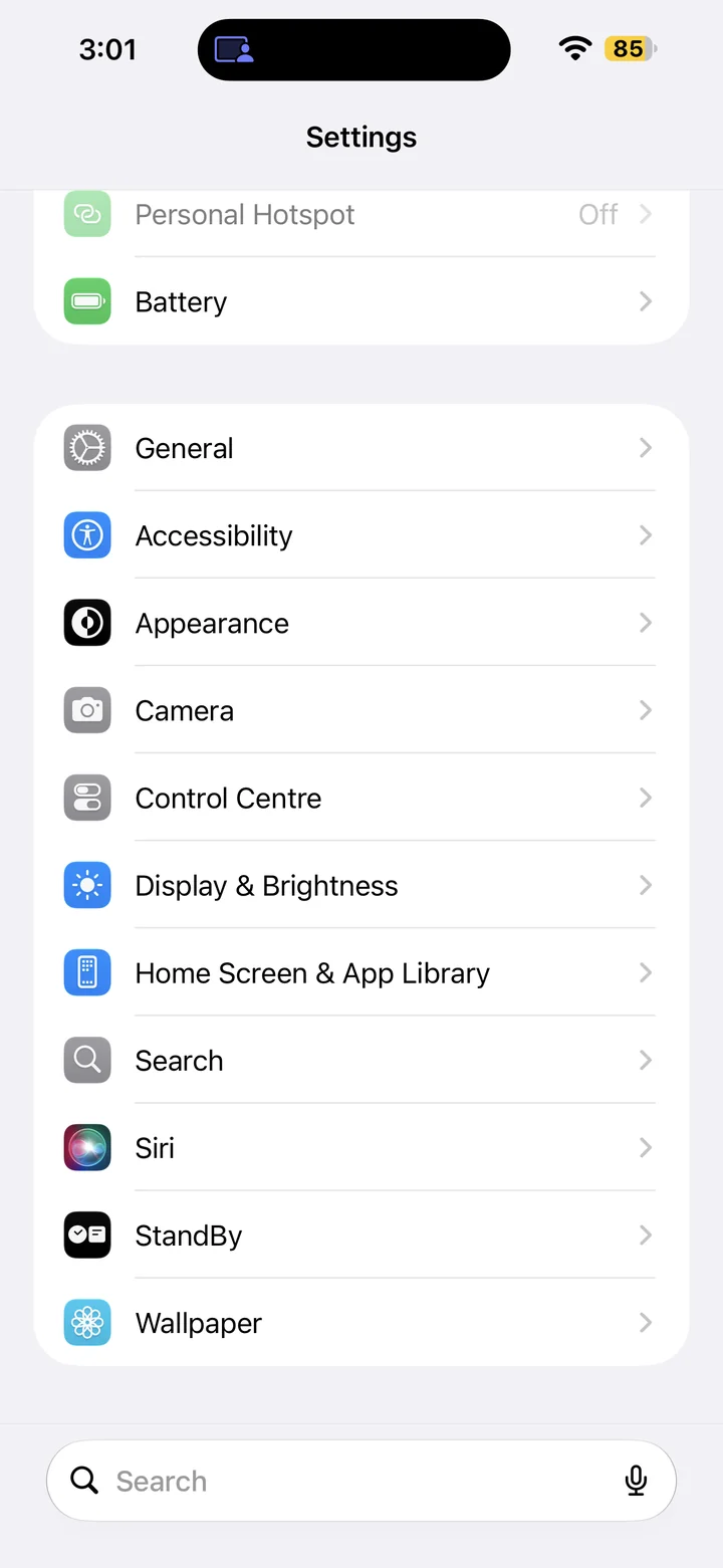 iPhone Settings showing Battery