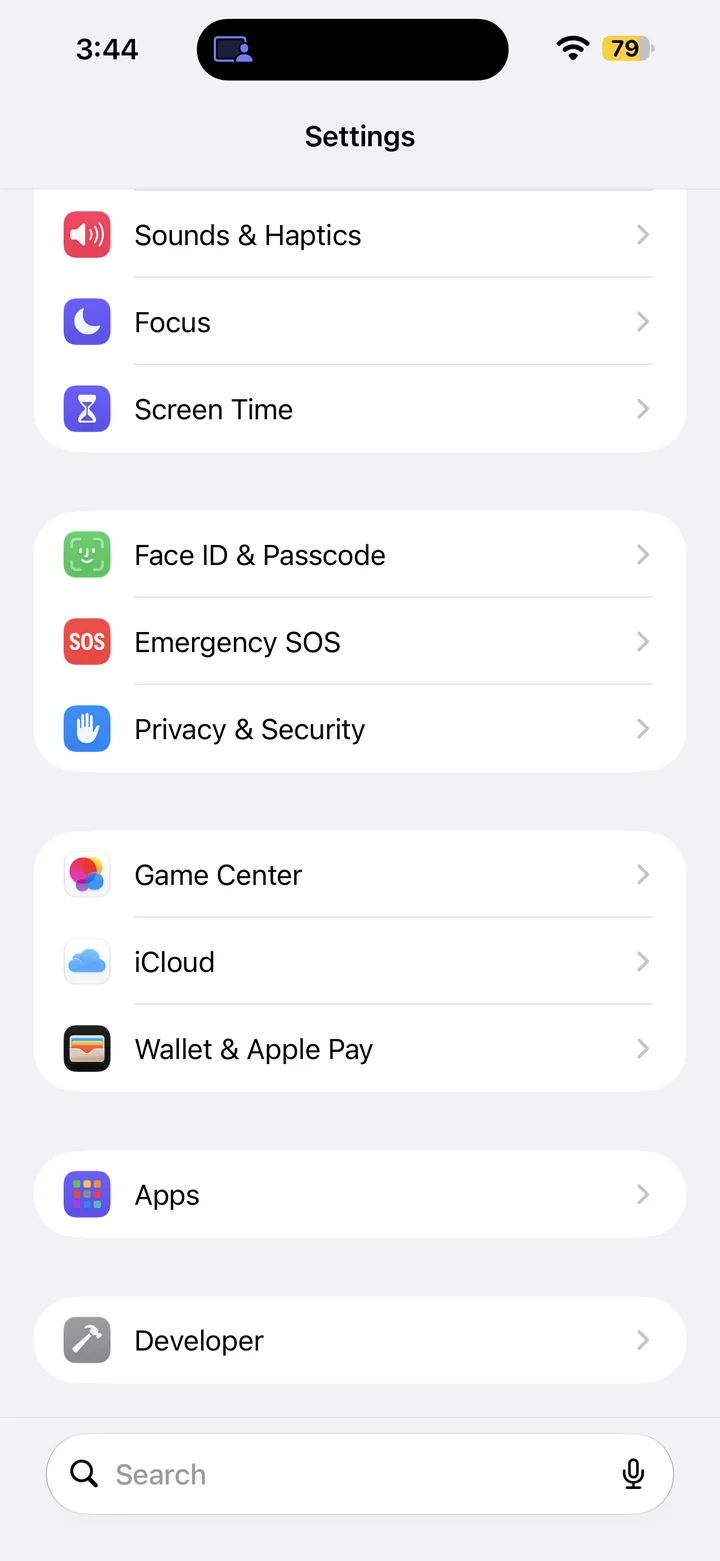 Settings showing the Developer menu