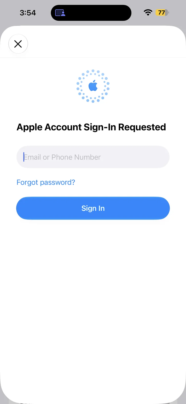 Sandbox Apple Account settings showing Sign In