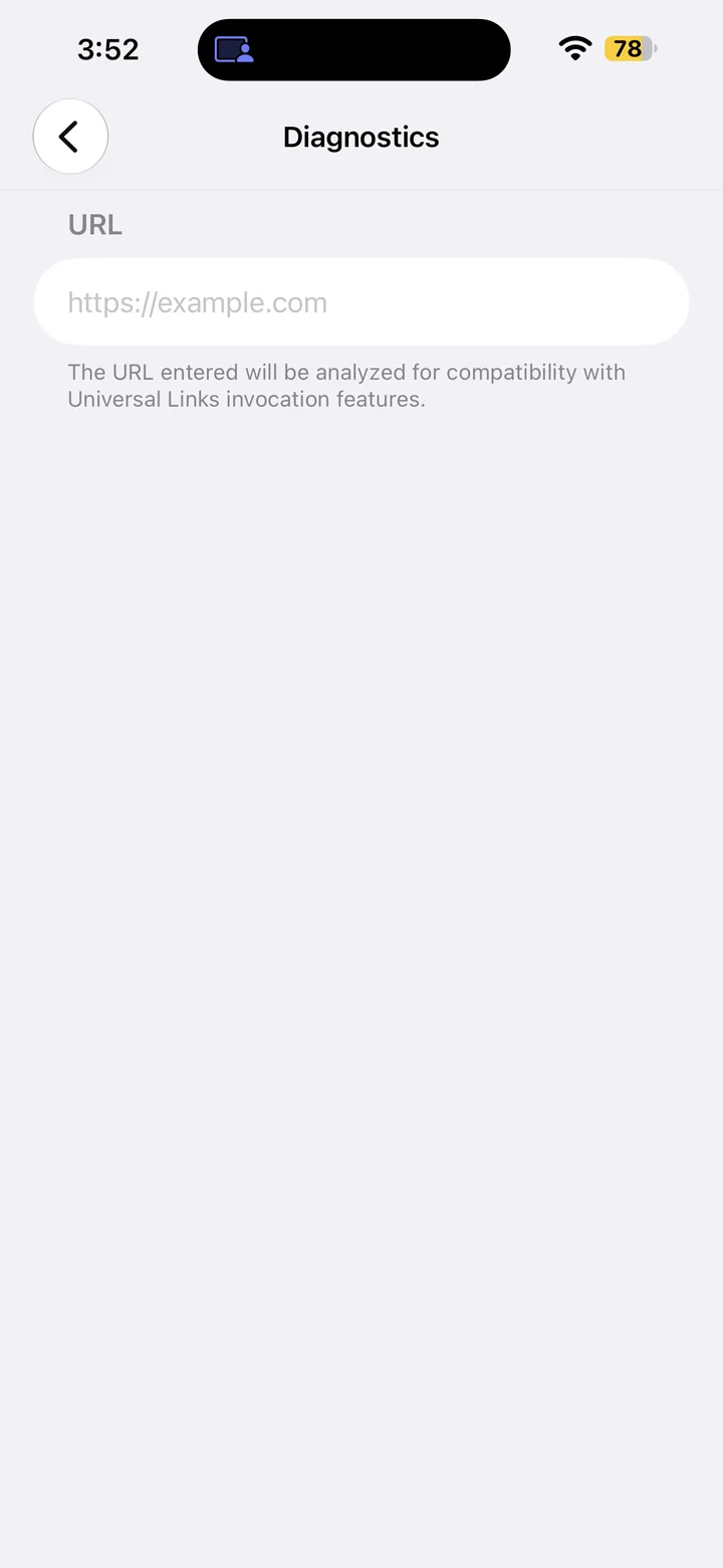 Diagnostics settings showing URL