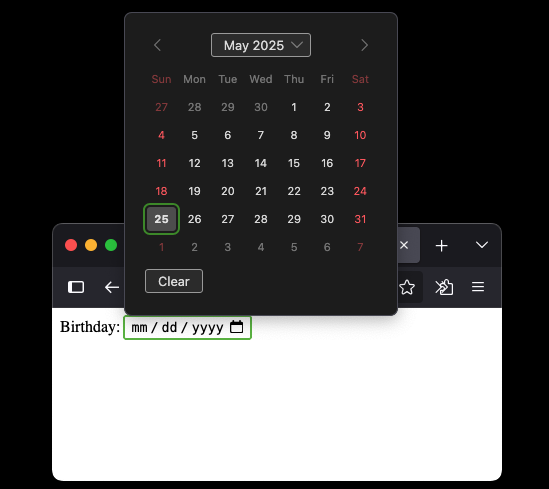 HTML - Date Input Calender shown
