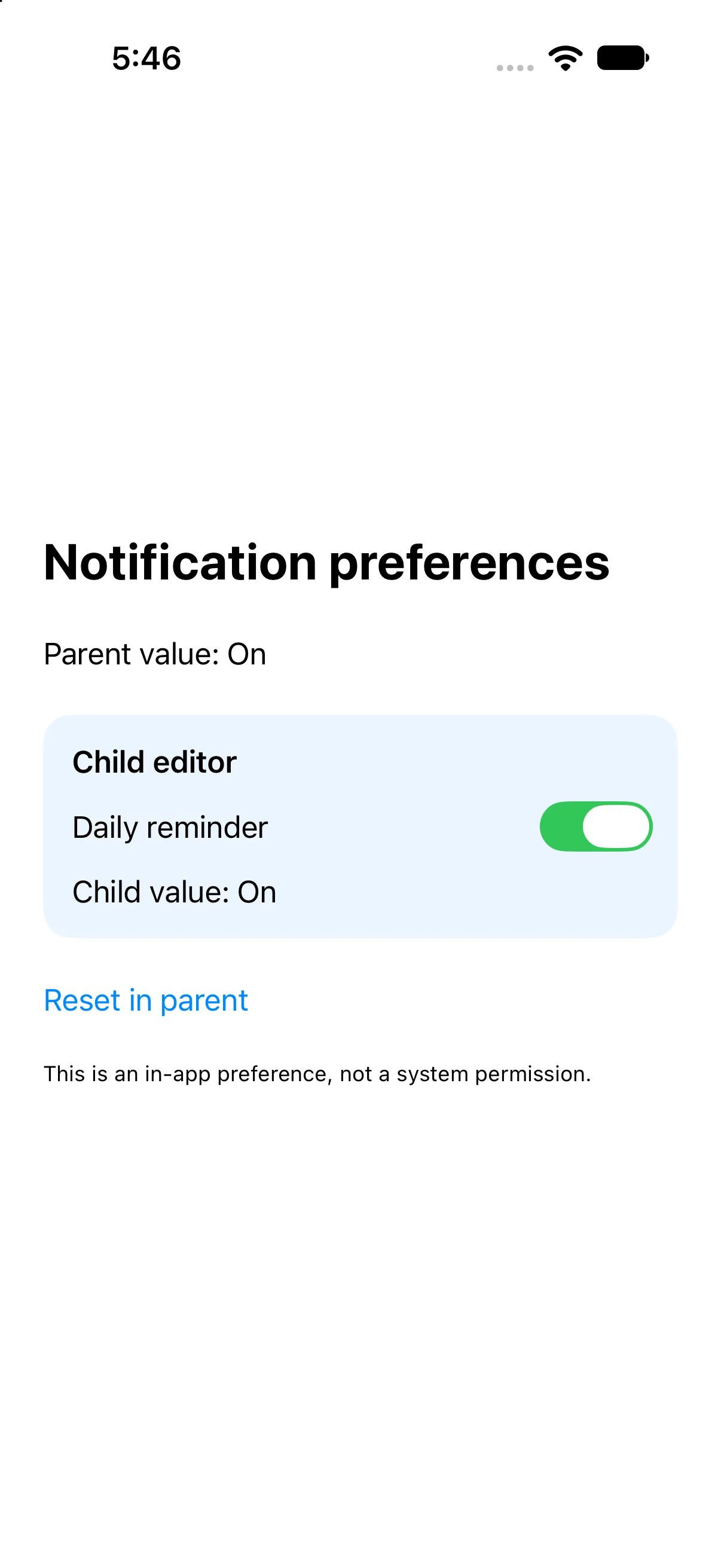 Parent value: On, Child value: On