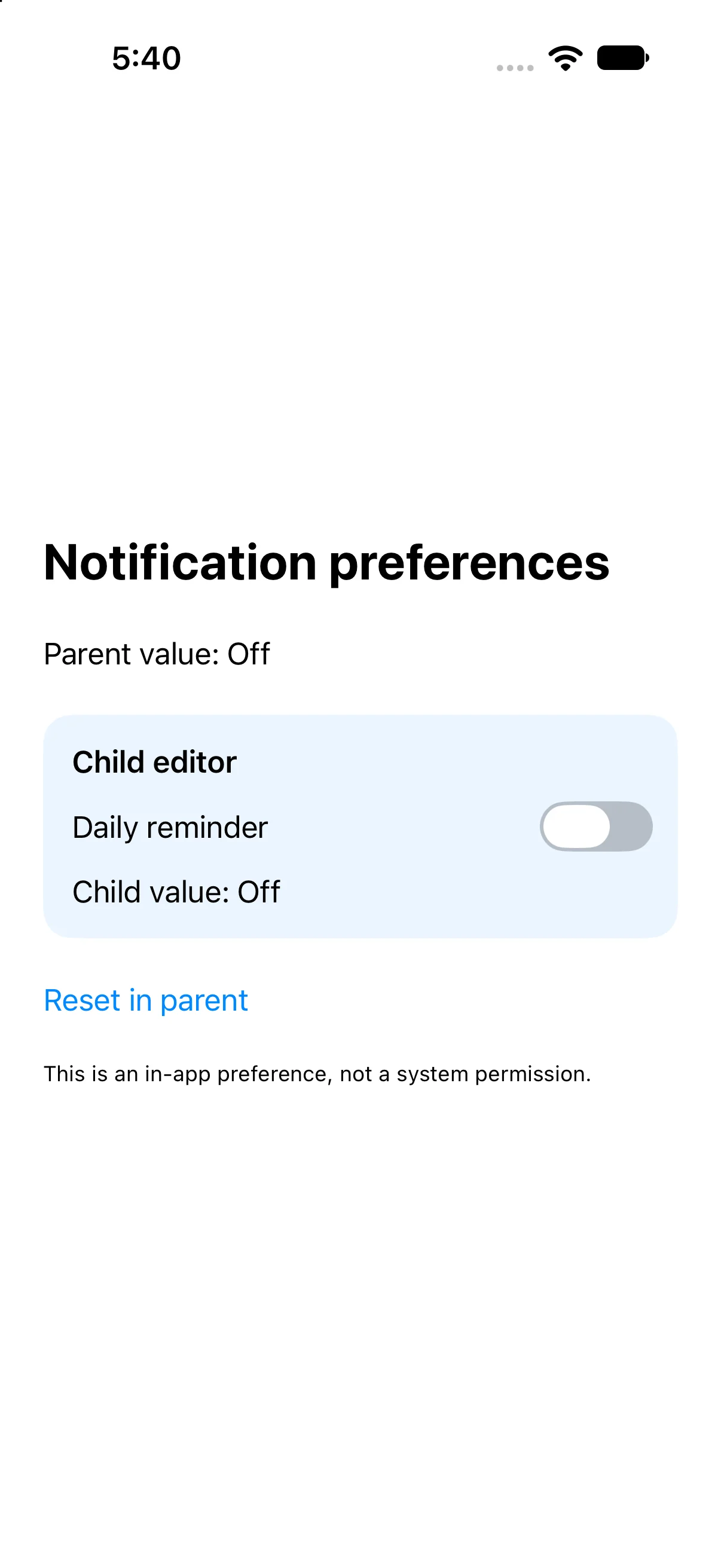Notification preferences, Parent value: Off