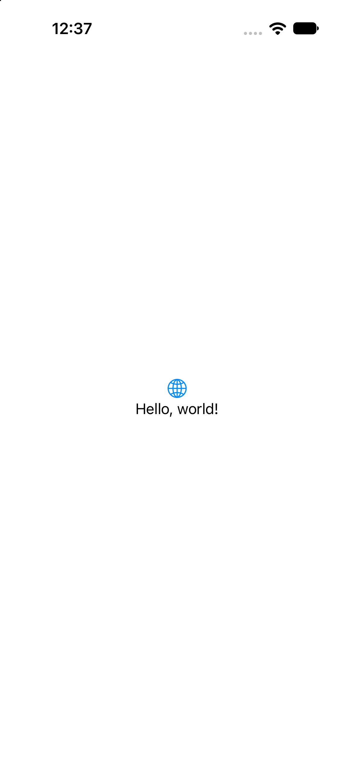 iPhone 18 Pro showing the globe and Hello world text
