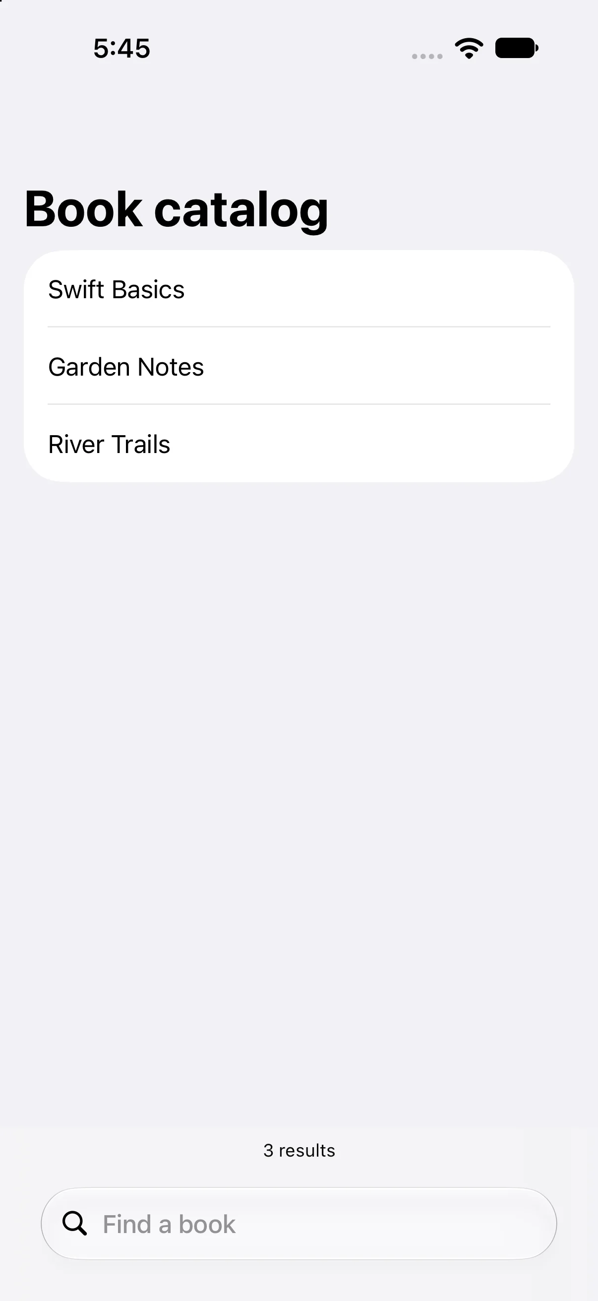 Book catalog, Swift Basics, Garden Notes, River Trails