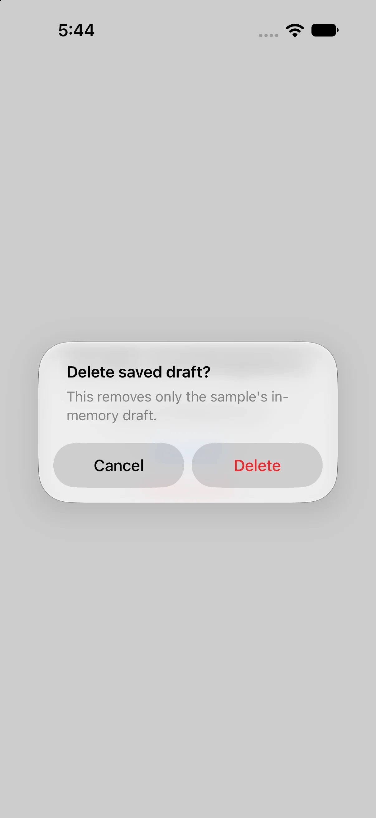 Delete saved draft?, Cancel