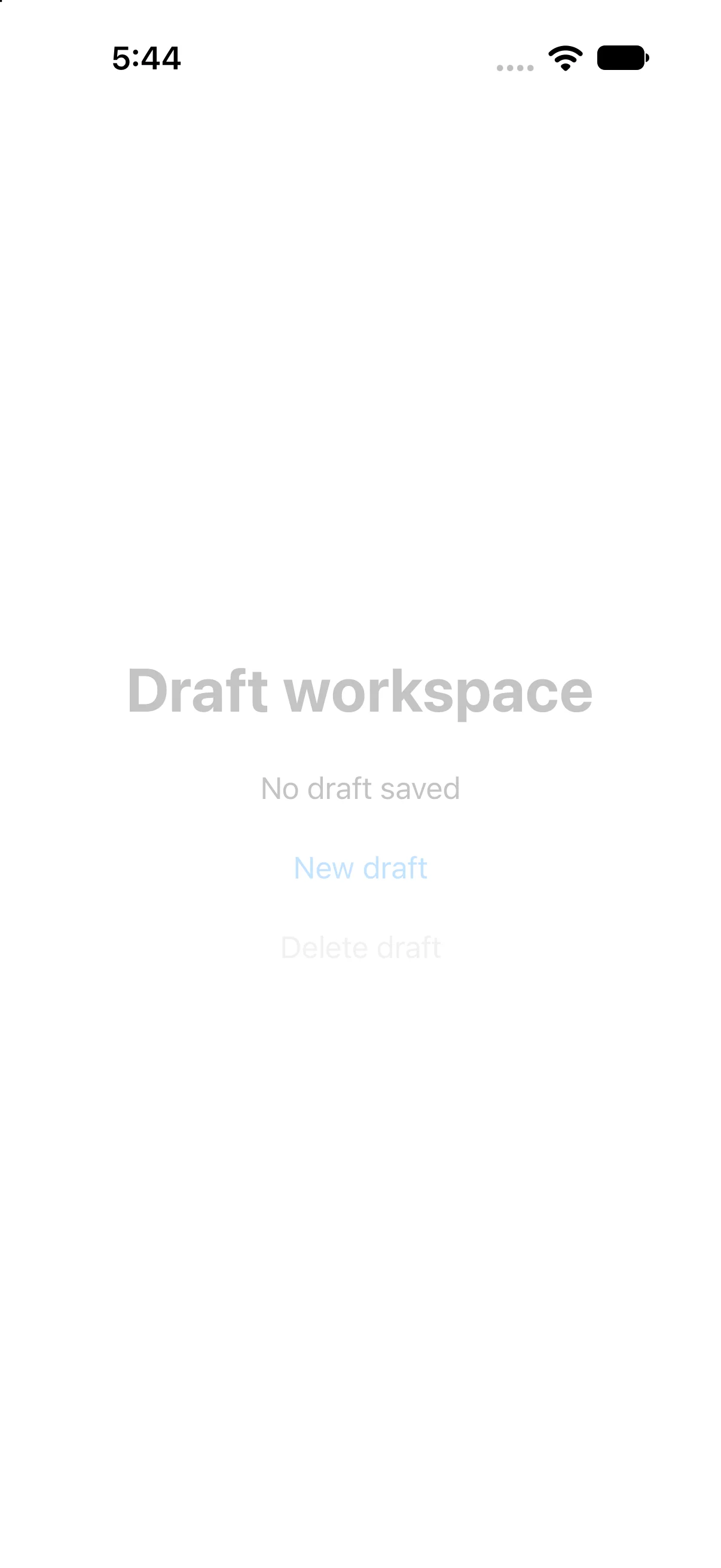 Draft workspace, No draft saved
