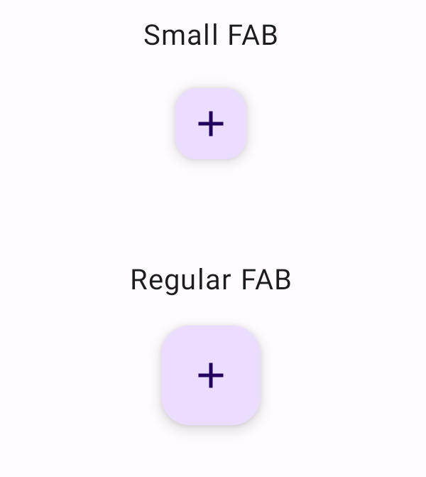 Jetpack Compose Comparison between  SmallFloatingActionButton and Regular FloatingActionButton