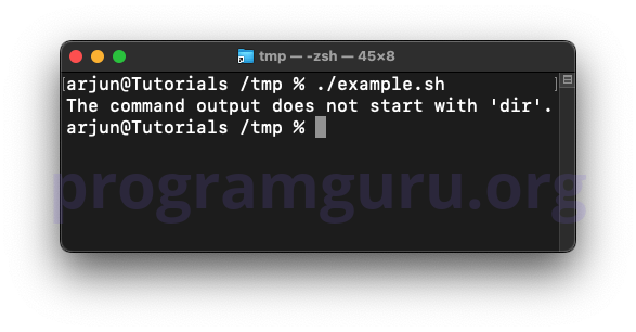 Check if a string from a command output starts with a specific prefix in Bash